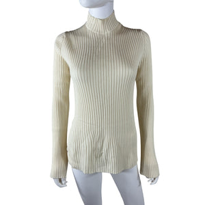 Chloé Ribbed Ivory Wool And Cashmere Blend Turtleneck Sweater Size L