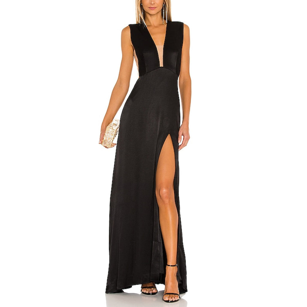 Sau Lee 'Genevie' Black Viscose Satin Gown Size 4