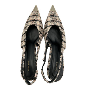 Anine Bing 'Nina' Black Leather Heels With Metal Toe Cap Size 10 US / 40 EU