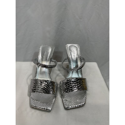 Cult Gaia 'Rene' Silver Snake Embossed Leather Sandal Size 7.5