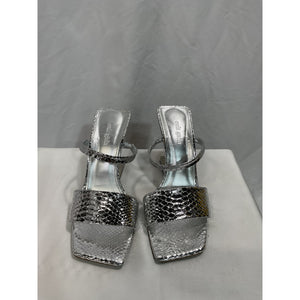 Cult Gaia 'Rene' Silver Snake Embossed Leather Sandal Size 7.5