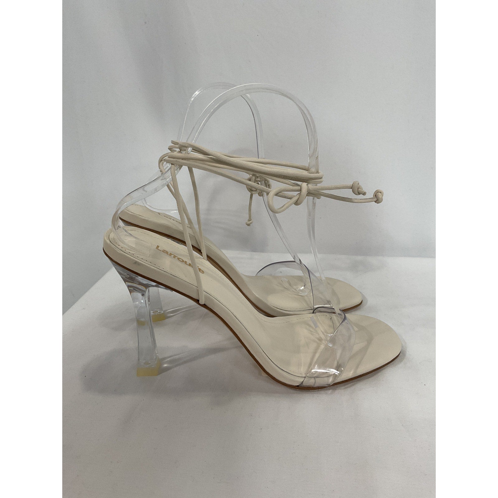 Larroude 'Gloria' White Leather Square Toe Heel Size 8