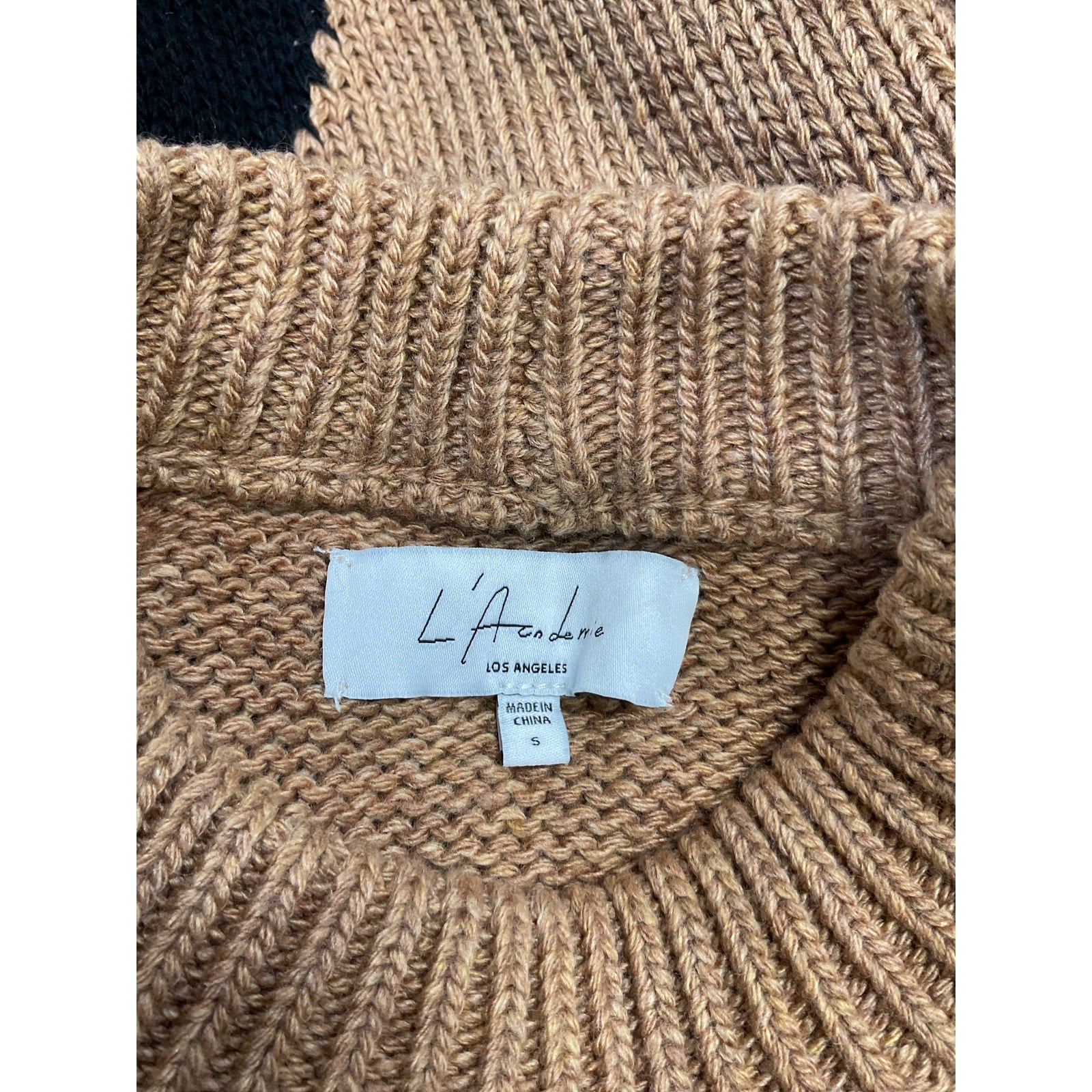 L'Academie 'Dagan' Brown Color Block Crewneck Sweater Size S