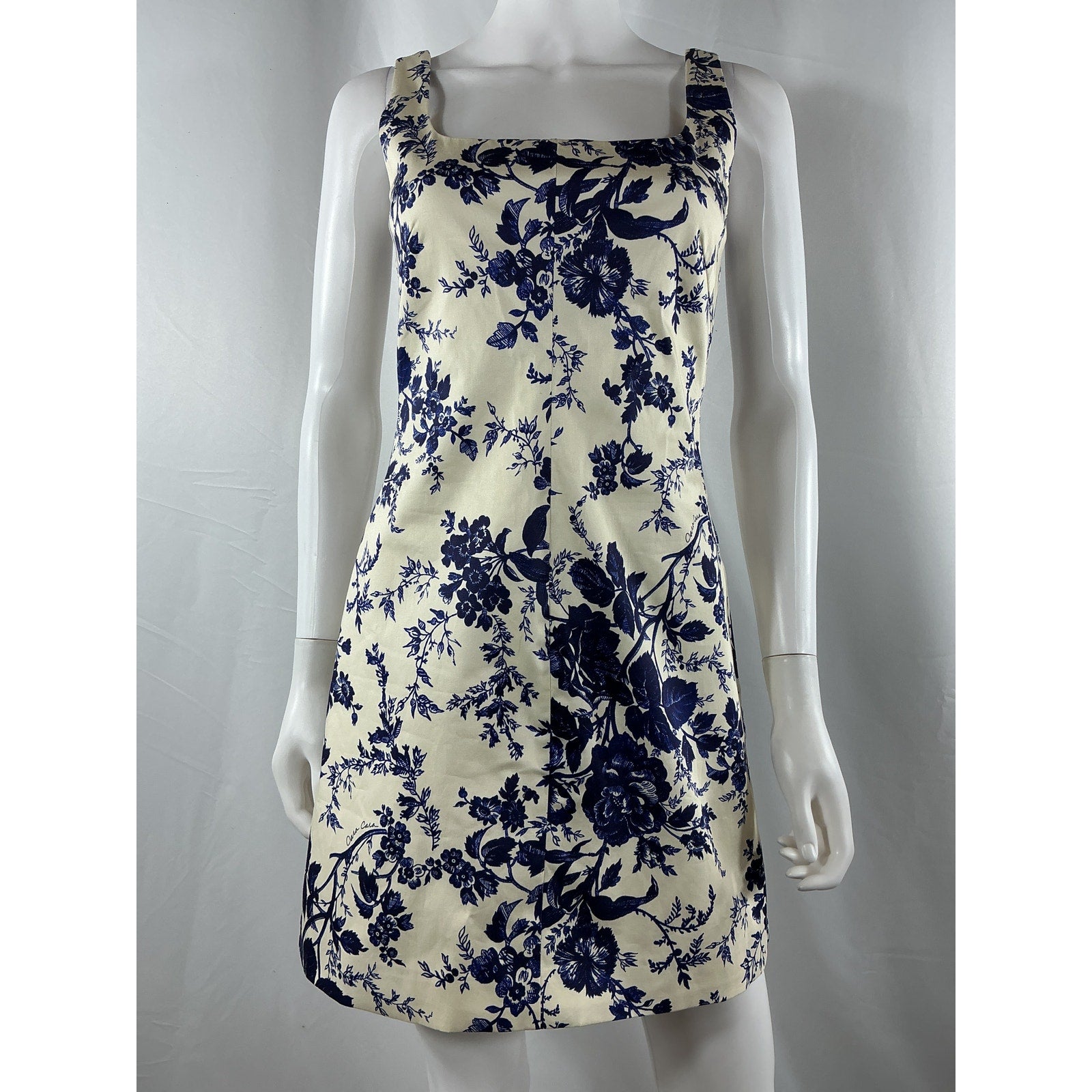 Cara Cara 'Sandra' Blue Cotton Floral Square Neck Minidress Size 0