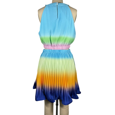 Simkhai 'Braelynn' Blue Polyester Ombre Plisse Cut Out Mini Dress Size 6