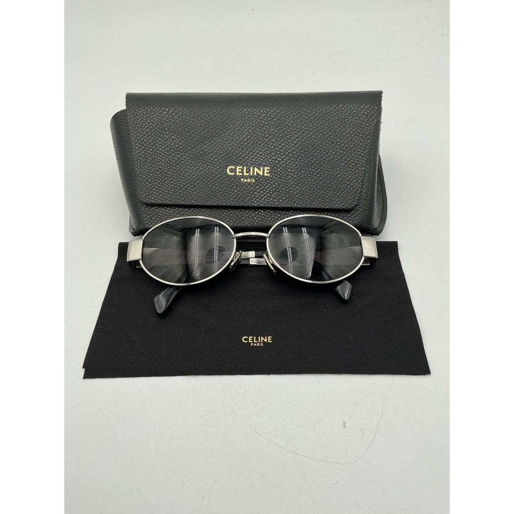 Celine 'Triomphe' Silver Metal 54mm Oval Sunglasses Size OS