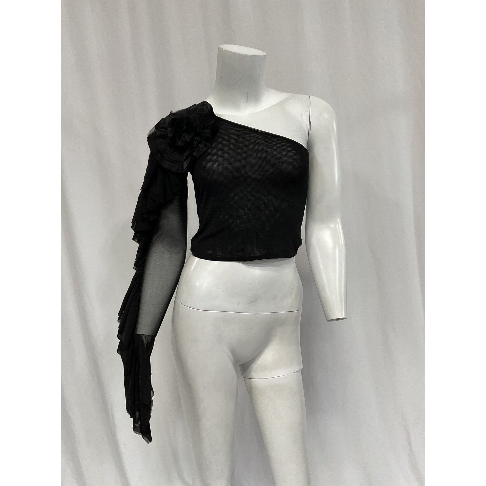 Just Bee Queen 'Pia' Black One Shoulder Top Size XS