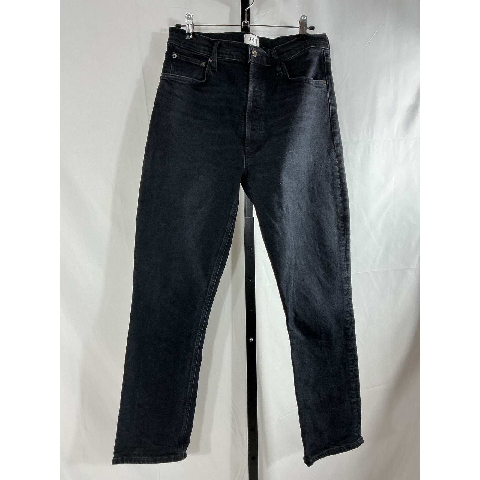 Agolde 'Riley' Black Cotton Long Straight Denim Jean Size 29