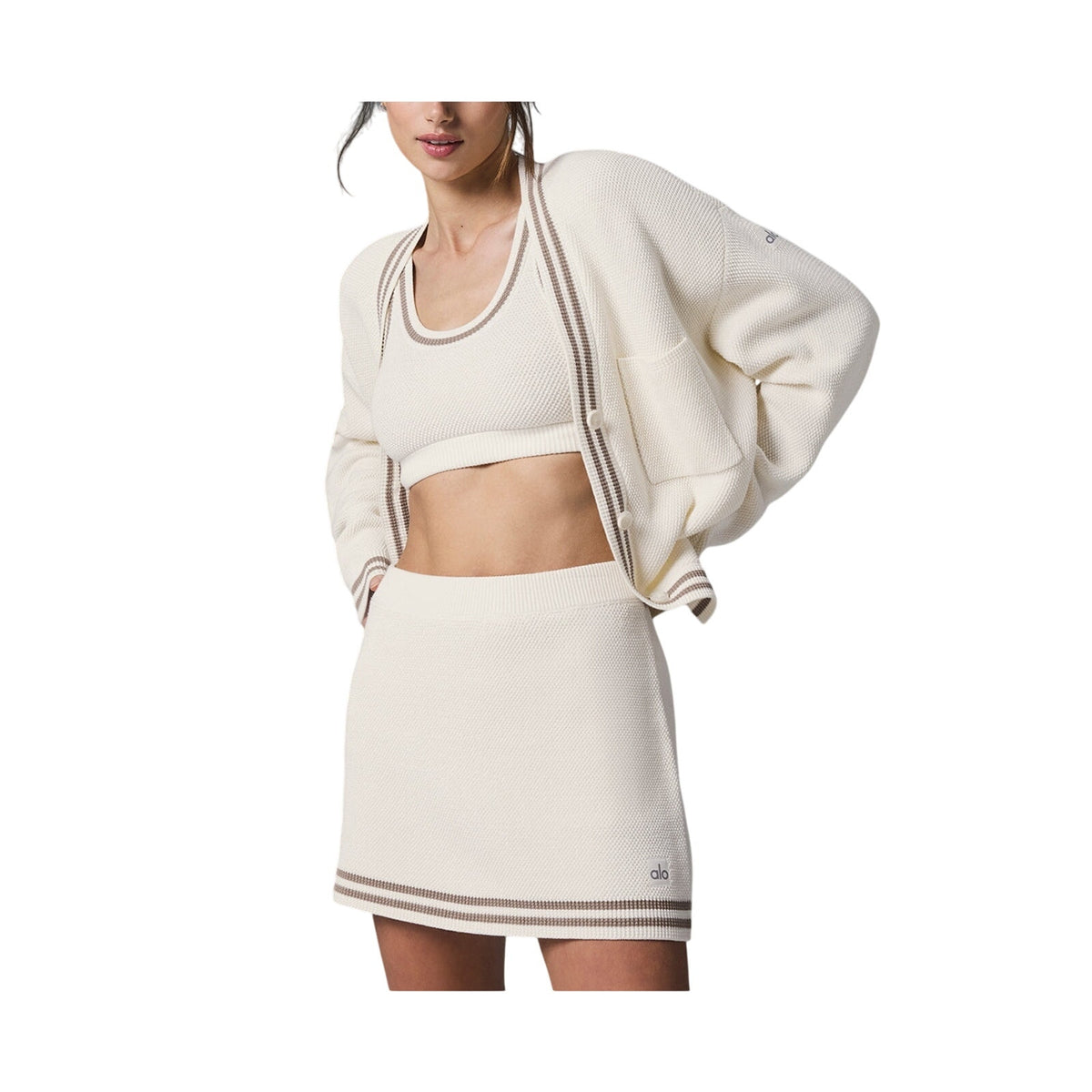 Alo Yoga 'Tennis Club' Beige Cotton Sweater Knit Cardigan Size S