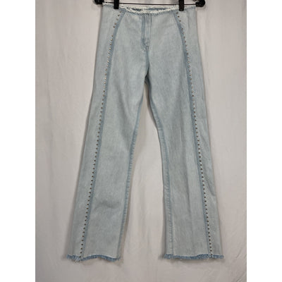 Siedrés 'Giny' Blue Cotton Frayed Embellished High-Rise Wide-Leg Jeans Size 34