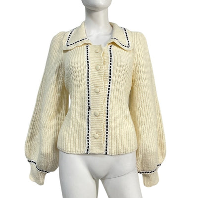 For Love & Lemons Ribbed Cream Jade Cardigan Sweater Size S