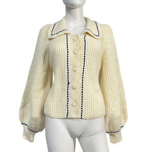 For Love & Lemons Ribbed Cream Jade Cardigan Sweater Size S