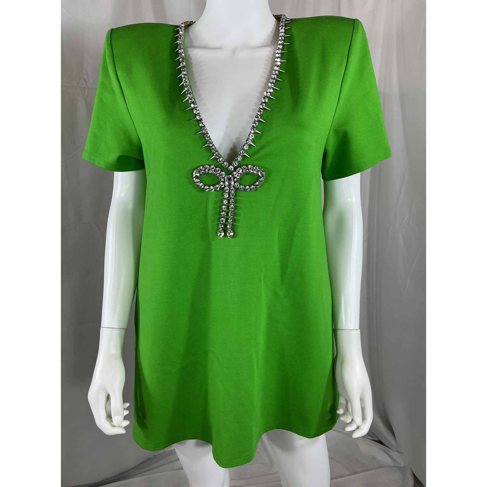 Area For Fwrd Crystal Green Rayon Bow V-Neck T-Shirt Dress Size XS