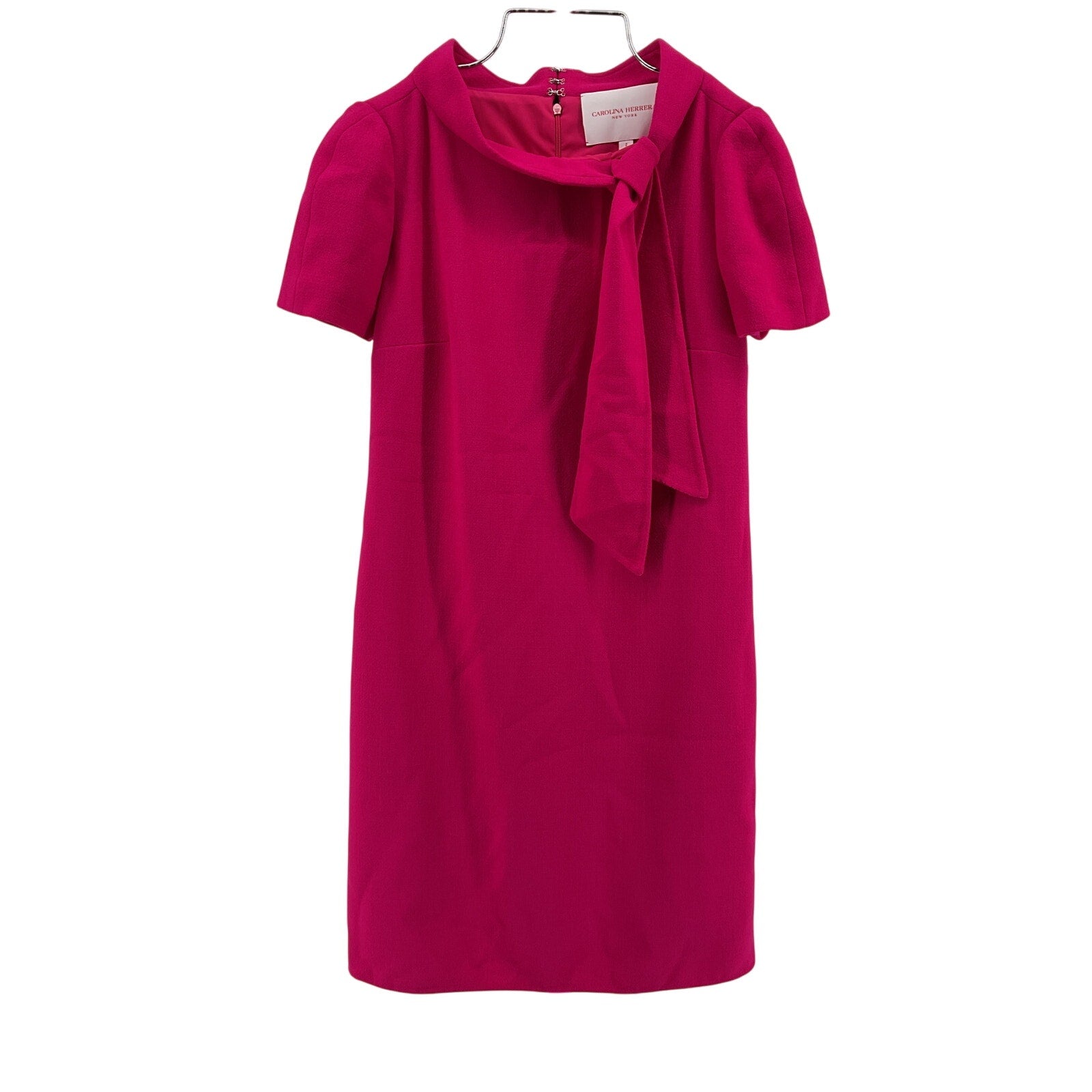 Carolina Herrera Pink Wool Tie Boat Neck Short Sleeve Mini Dress Size 2