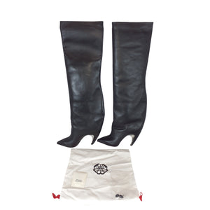 Alexander Mcqueen Sculptural Black/Silver Armadillo Over-The-Knee Boots Size 8