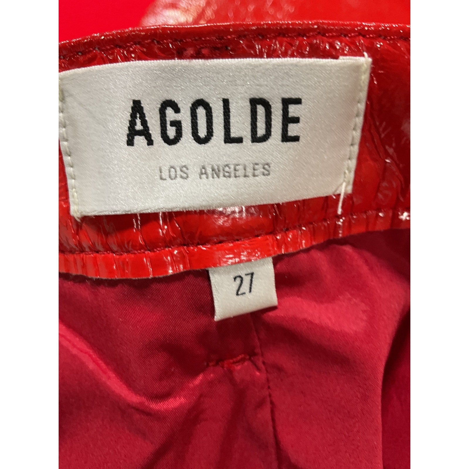 Agolde Red Recycled Leather '90's' Pinch Waist Pants Size 27