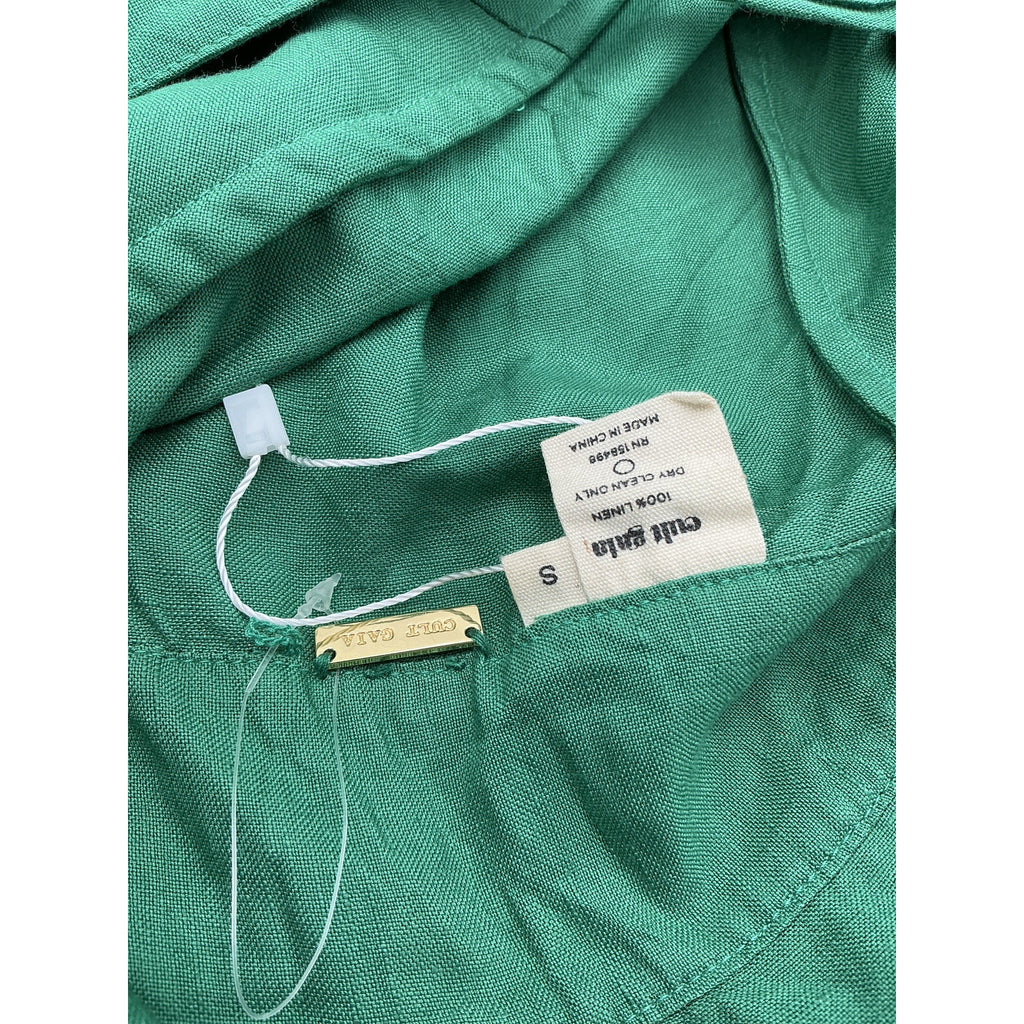 Cult Gaia 'Margot' Green Linen Plunging Linen Maxi Dress Size S