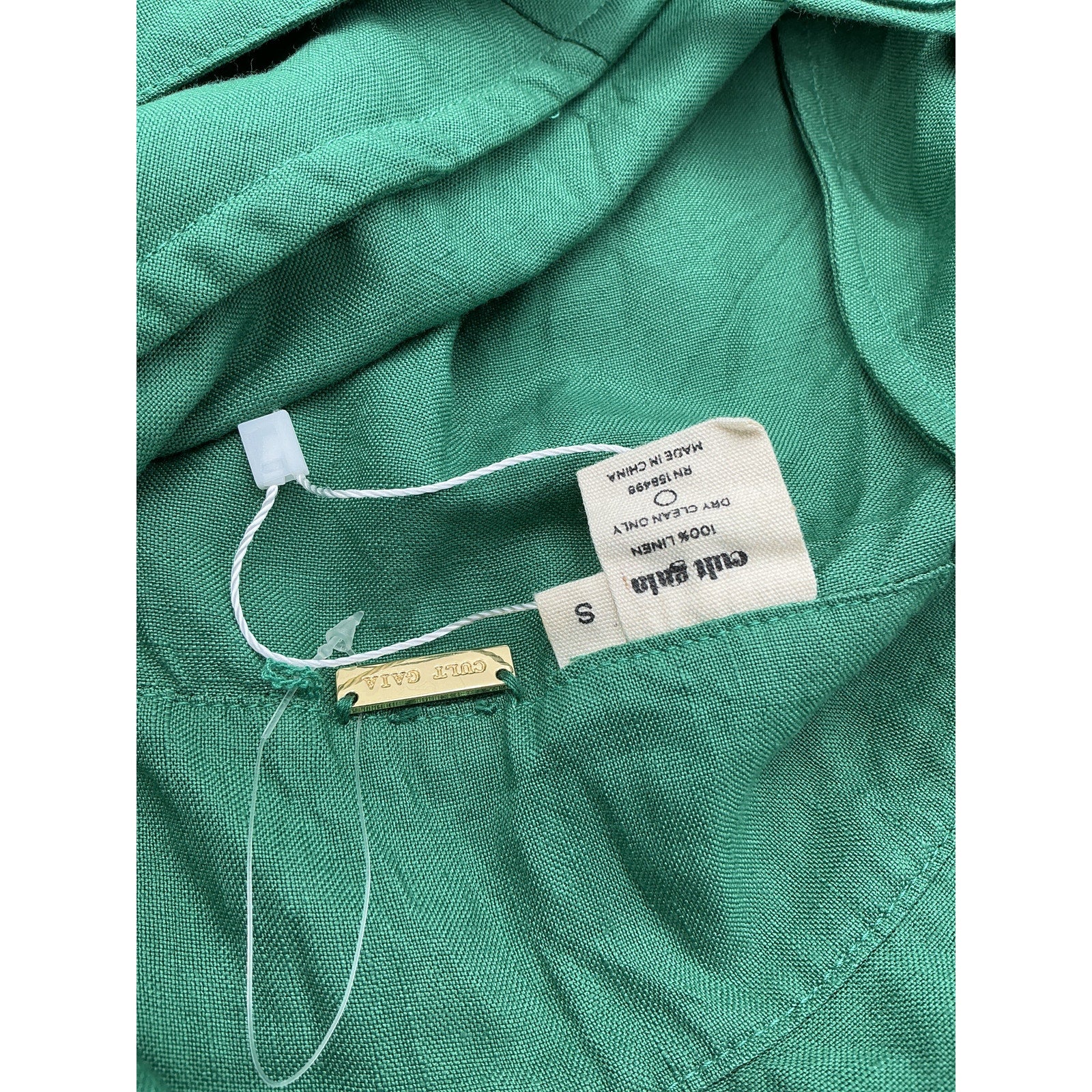 Cult Gaia 'Margot' Green Linen Plunging Linen Maxi Dress Size S