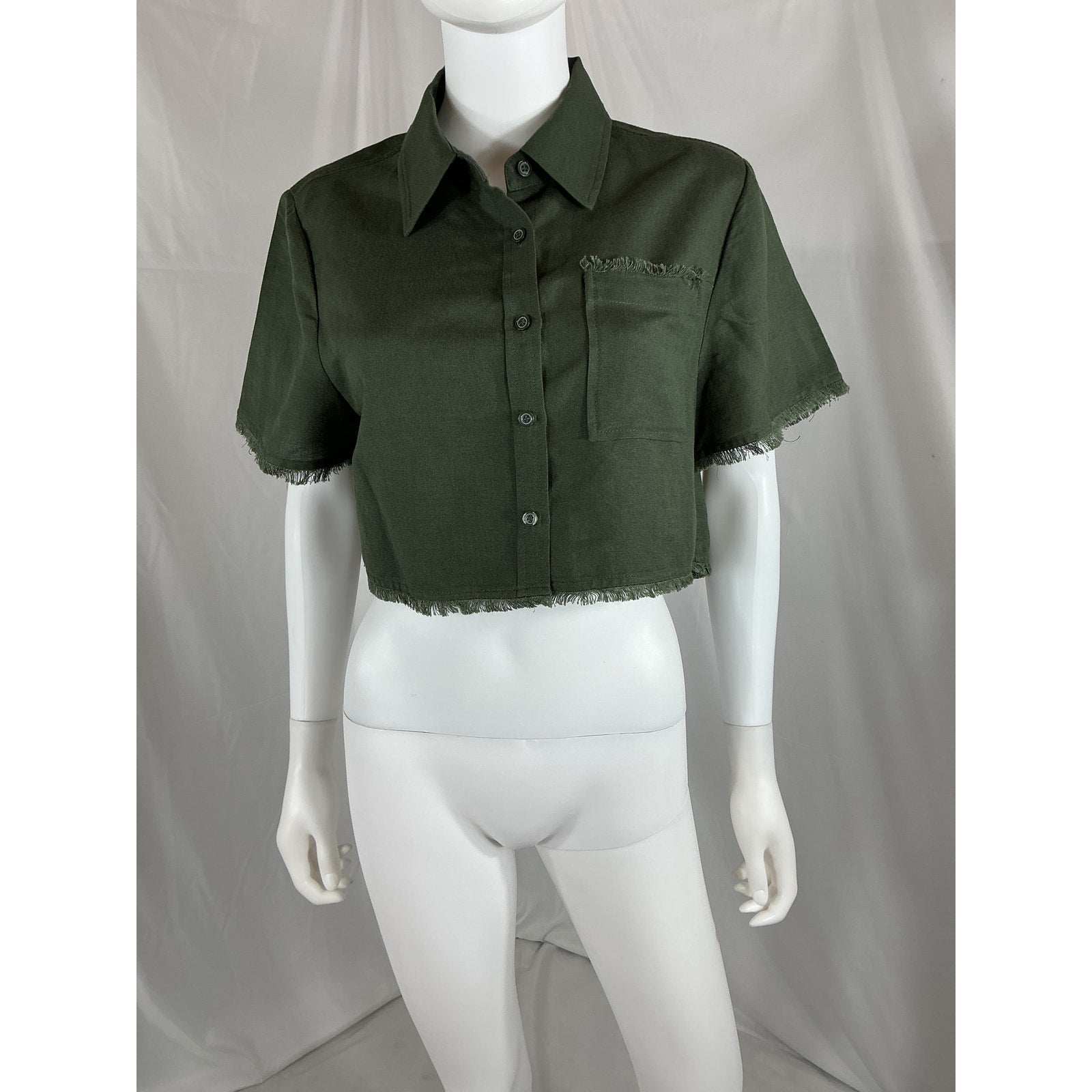 Simkhai 'Solange' Green Linen Cropped Shirt Size S