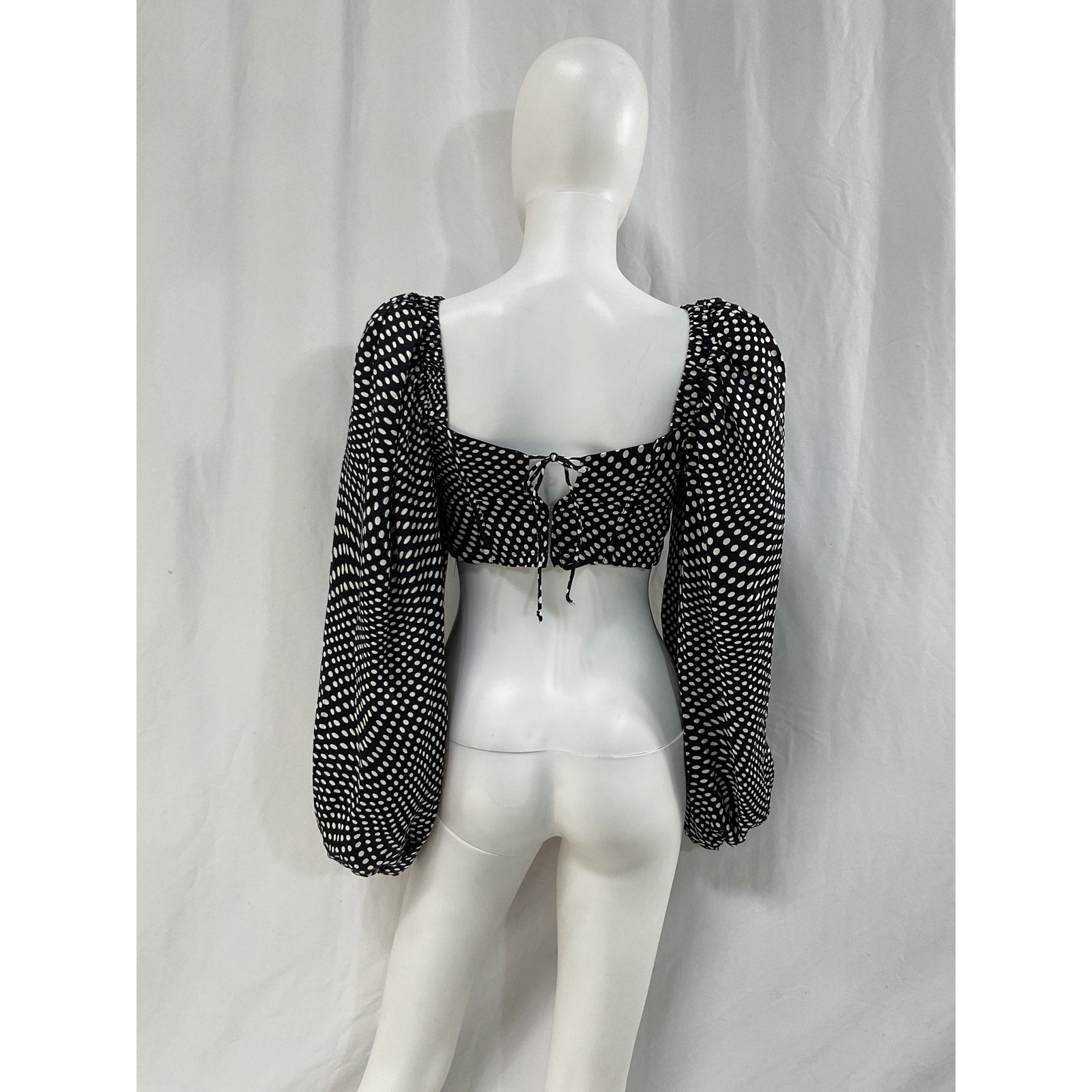For Love & Lemons 'Kat' Black Satin Polka Dot Top Size S