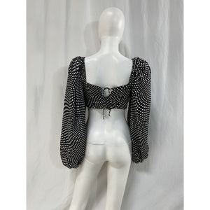 For Love & Lemons 'Kat' Black Satin Polka Dot Top Size S