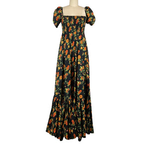 Caroline Constas Romantic Black Multi Vacation Floral Gianna Dress Size S