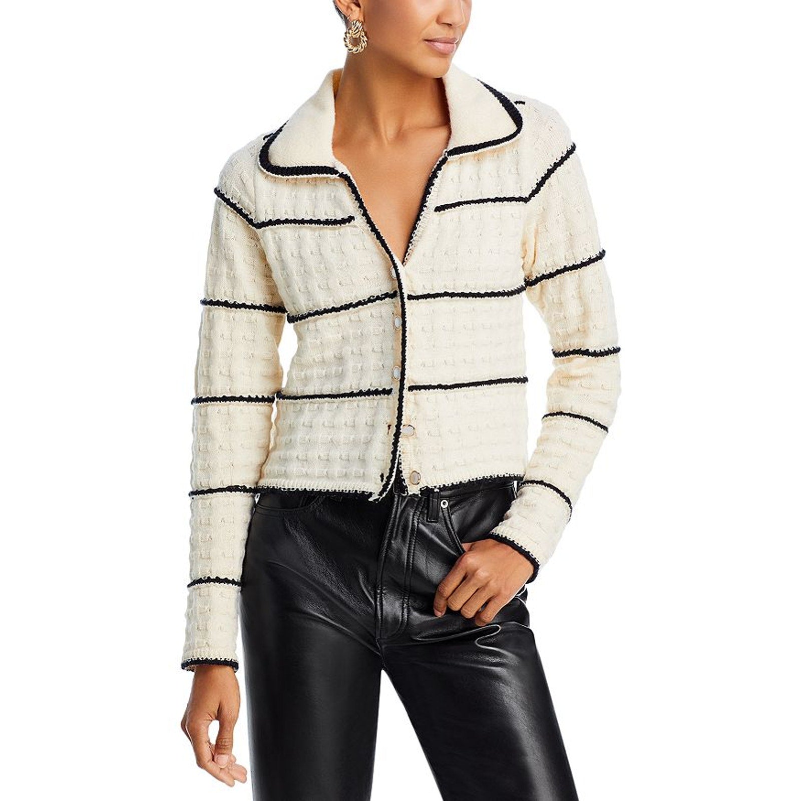 Line & Dot 'Mariner' White Collared V Neck Sweater Size S