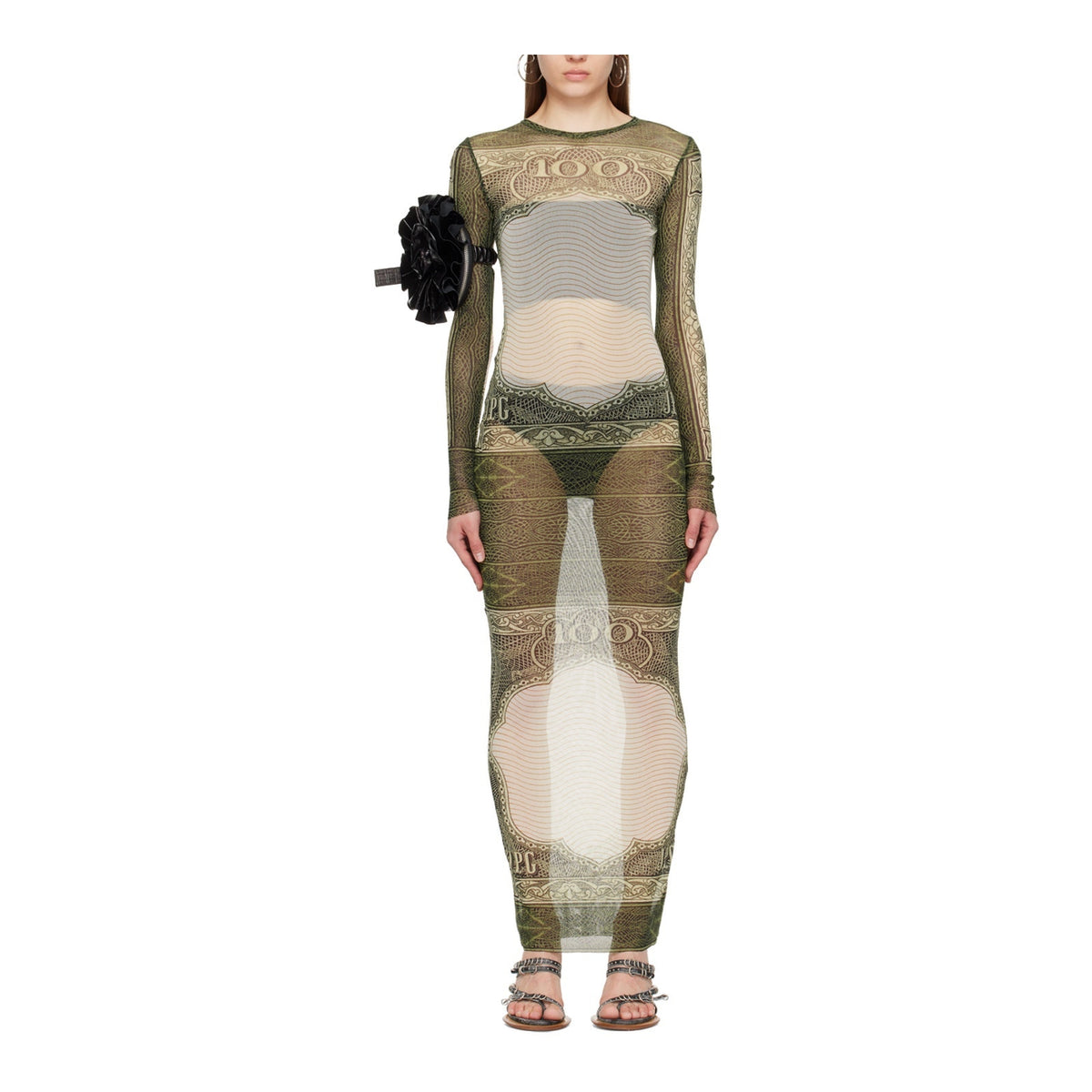 Jean Paul Gaultier Sheer Green Cartouche Maxi Dress Size S
