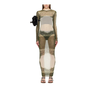 Jean Paul Gaultier Sheer Green Cartouche Maxi Dress Size S