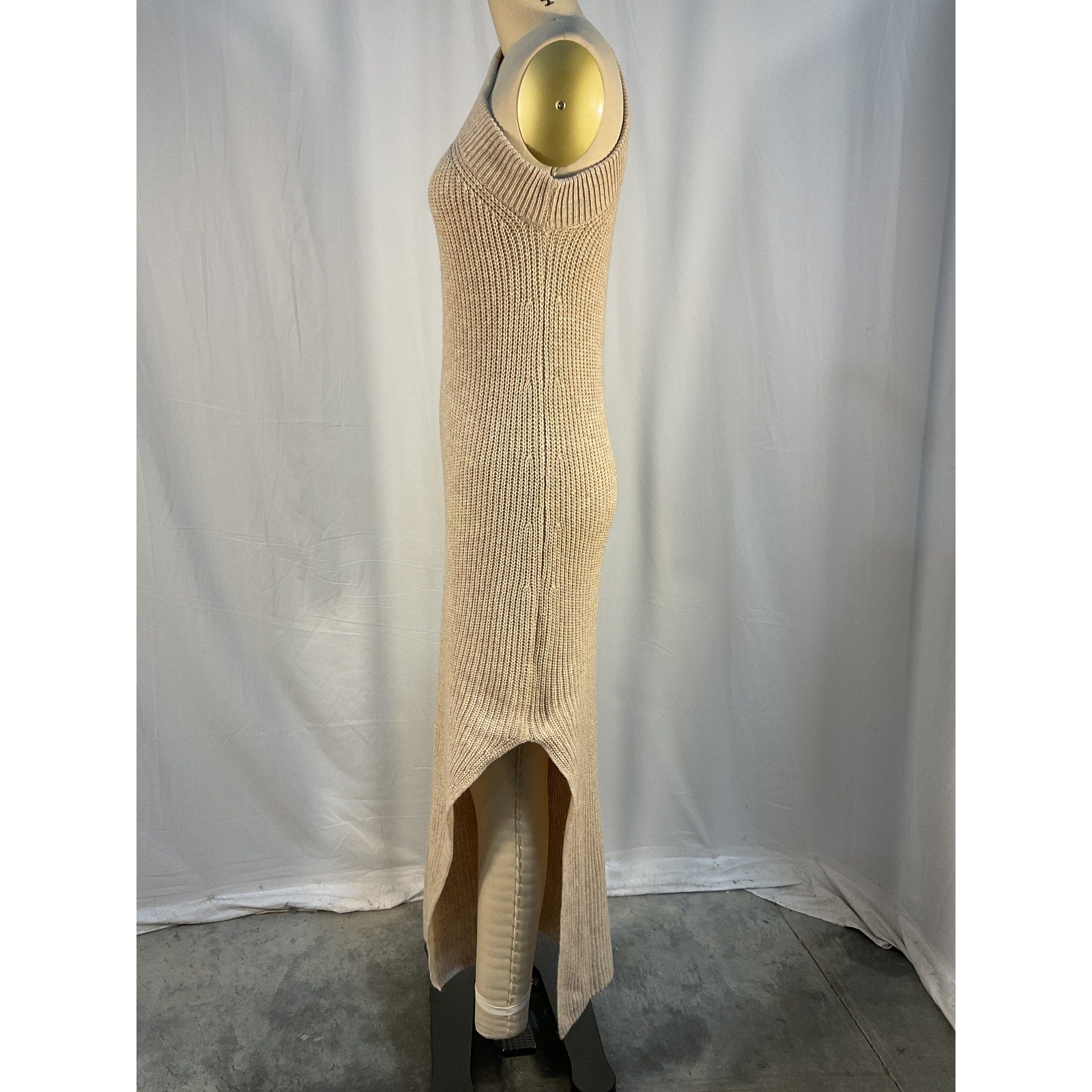 L'Academie 'Feride' Tan Acrylic One Shoulder Midi Dress Size XS