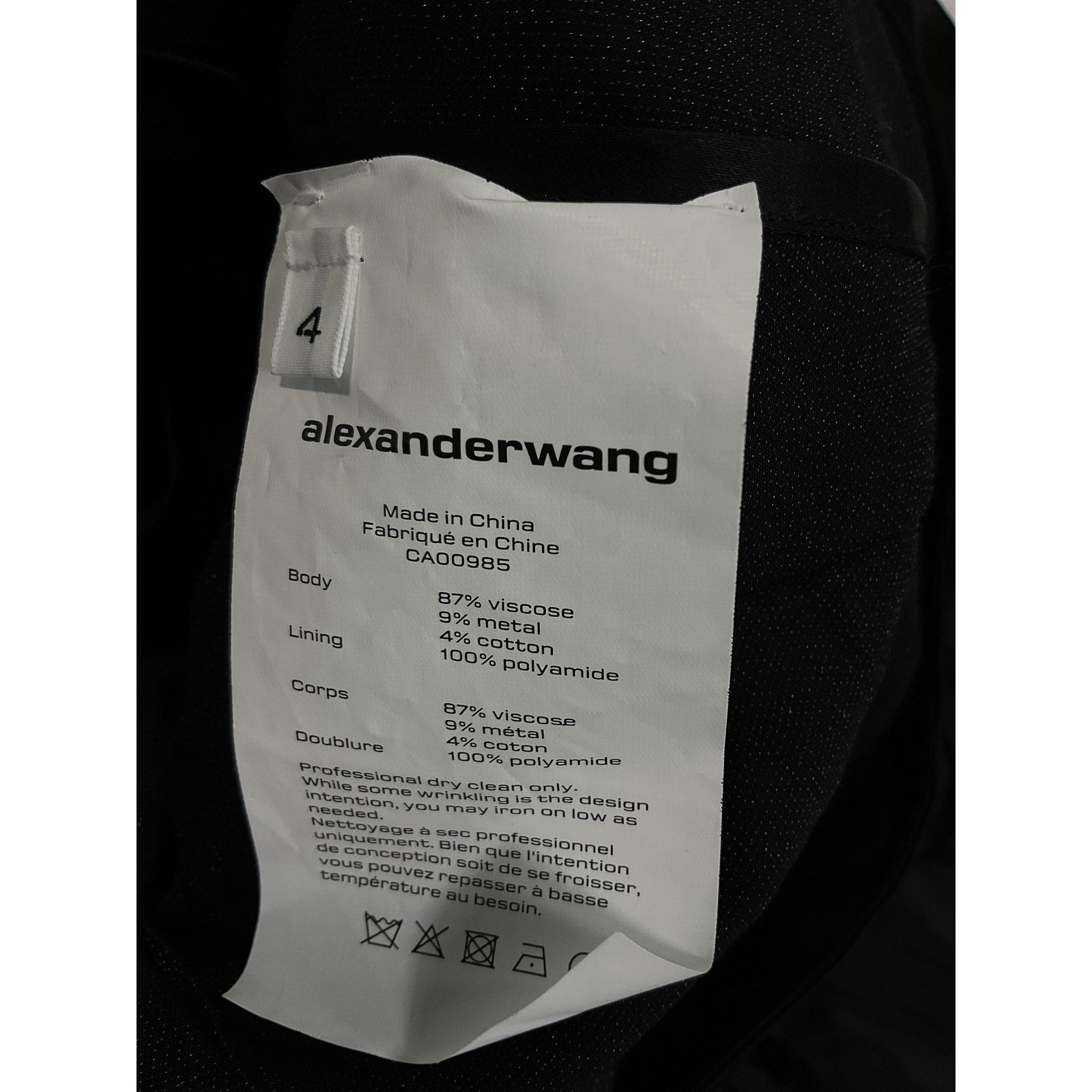 Alexander Wang 'Ruched' Black Crinkled-Satin Mini Shirt Dress Size 4