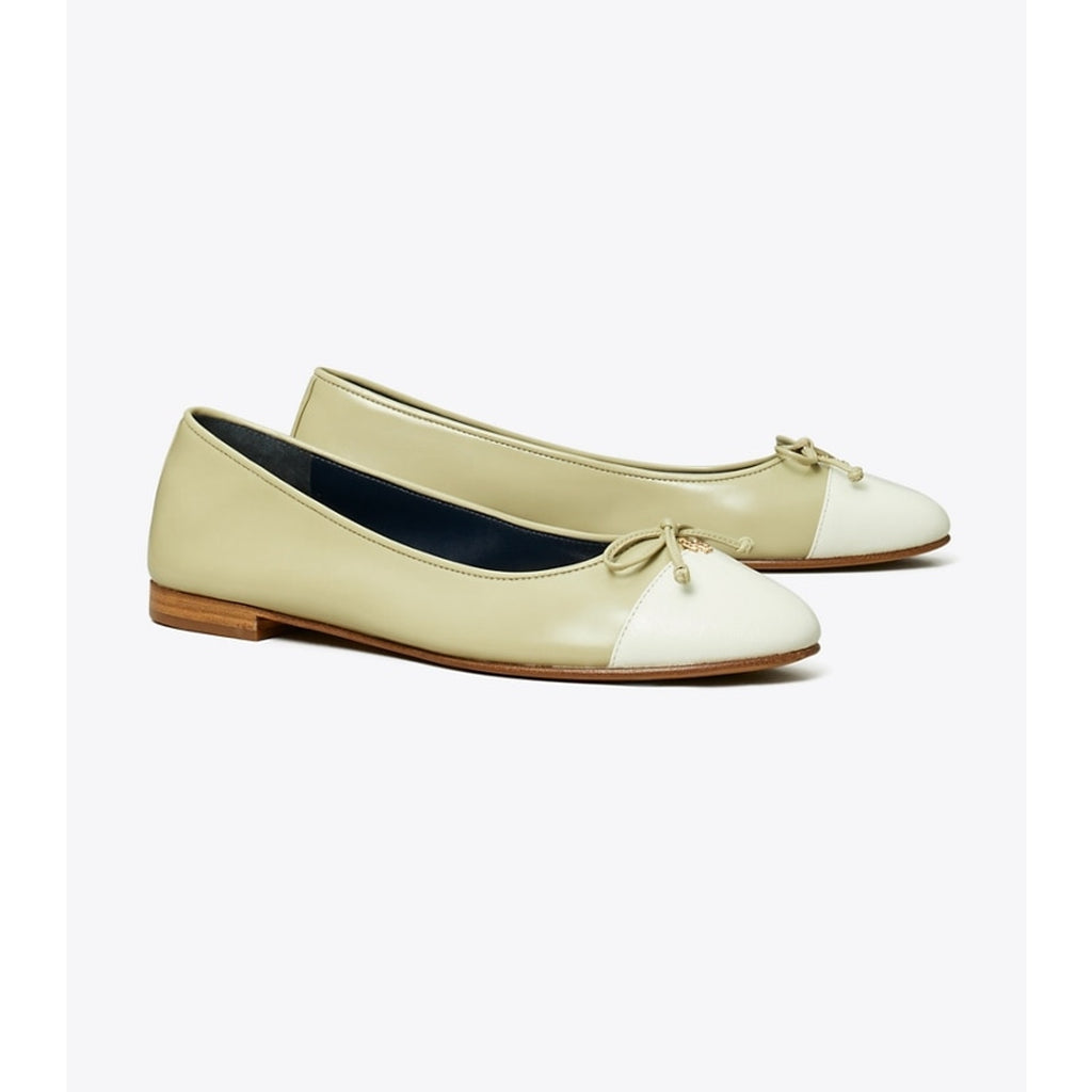 Tory Burch 'Cap-Toe' Green Leather  Ballet Flat Size 7.5