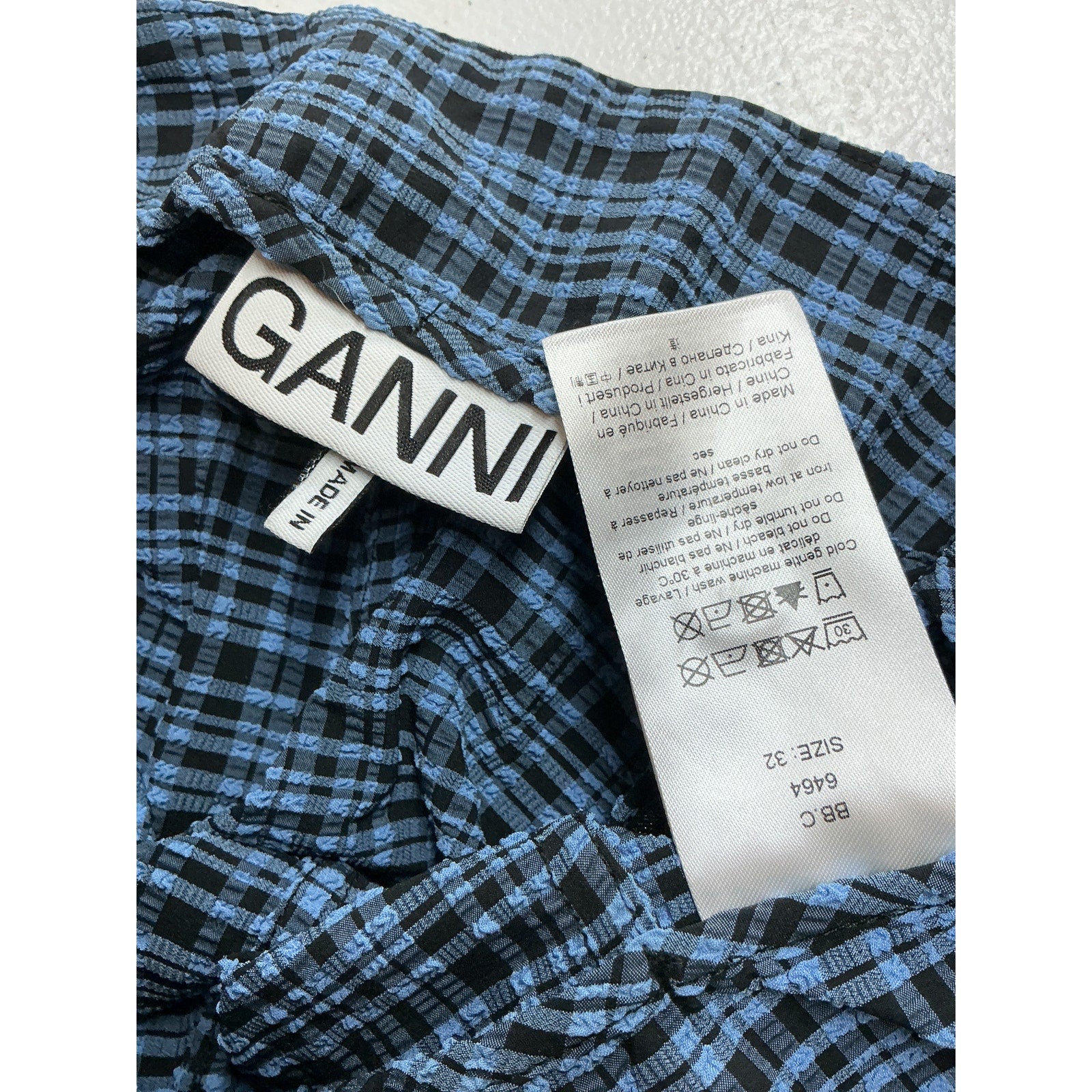 Ganni Checked Blue Polyester Trousers Size 32