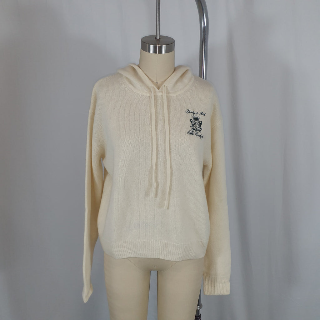 Sporty & Rich 'The Carlyle' White Crest Cashmere Hoodie - Cream/Forest Size S