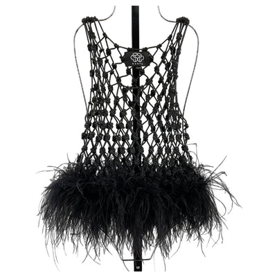 Santa Brands Embellished Black Feather Trim Mesh Tank Top Size XS / S