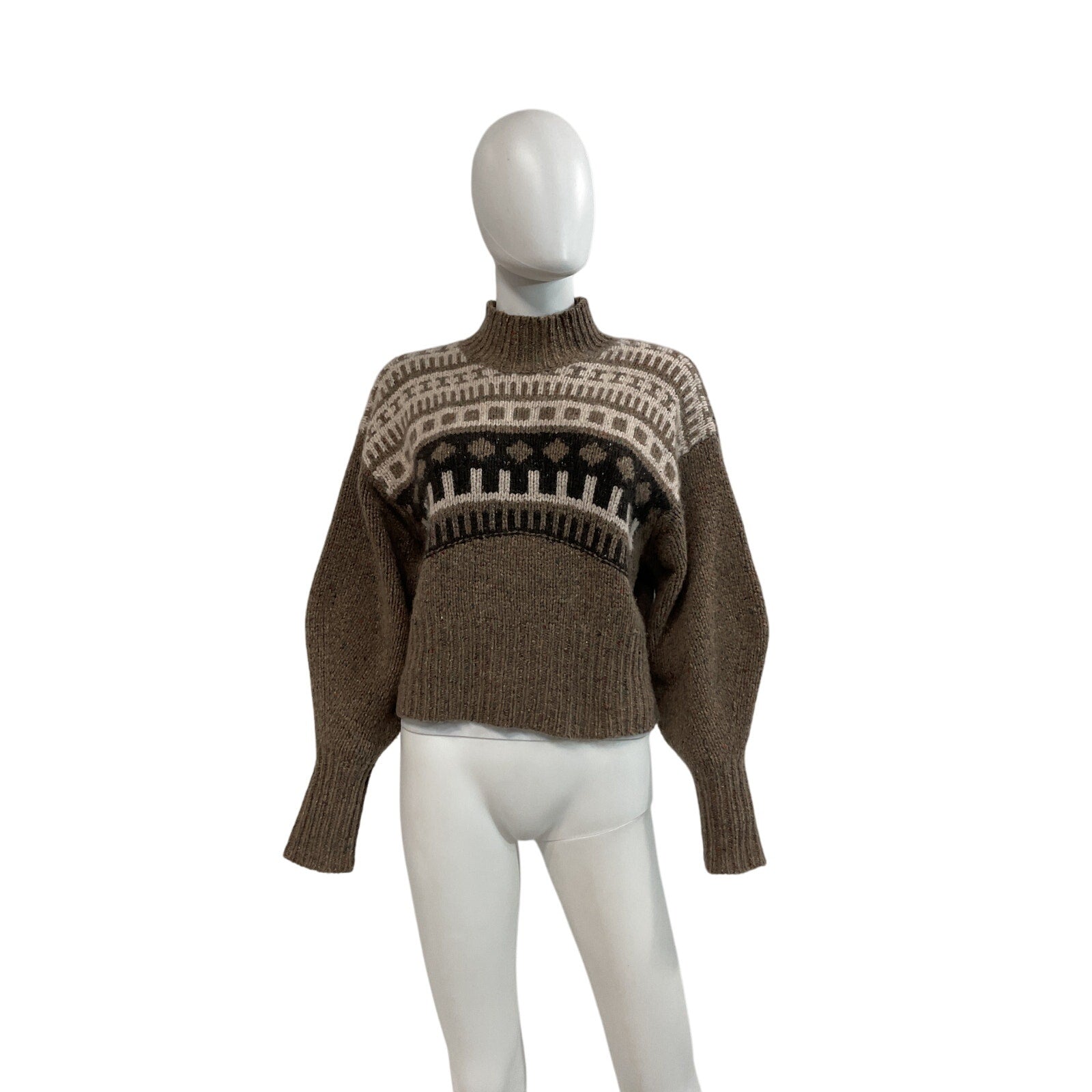 Autumn Cashmere 'Fair Isle' Brown Cashmere Cashmere Turtleneck Sweater Size XS