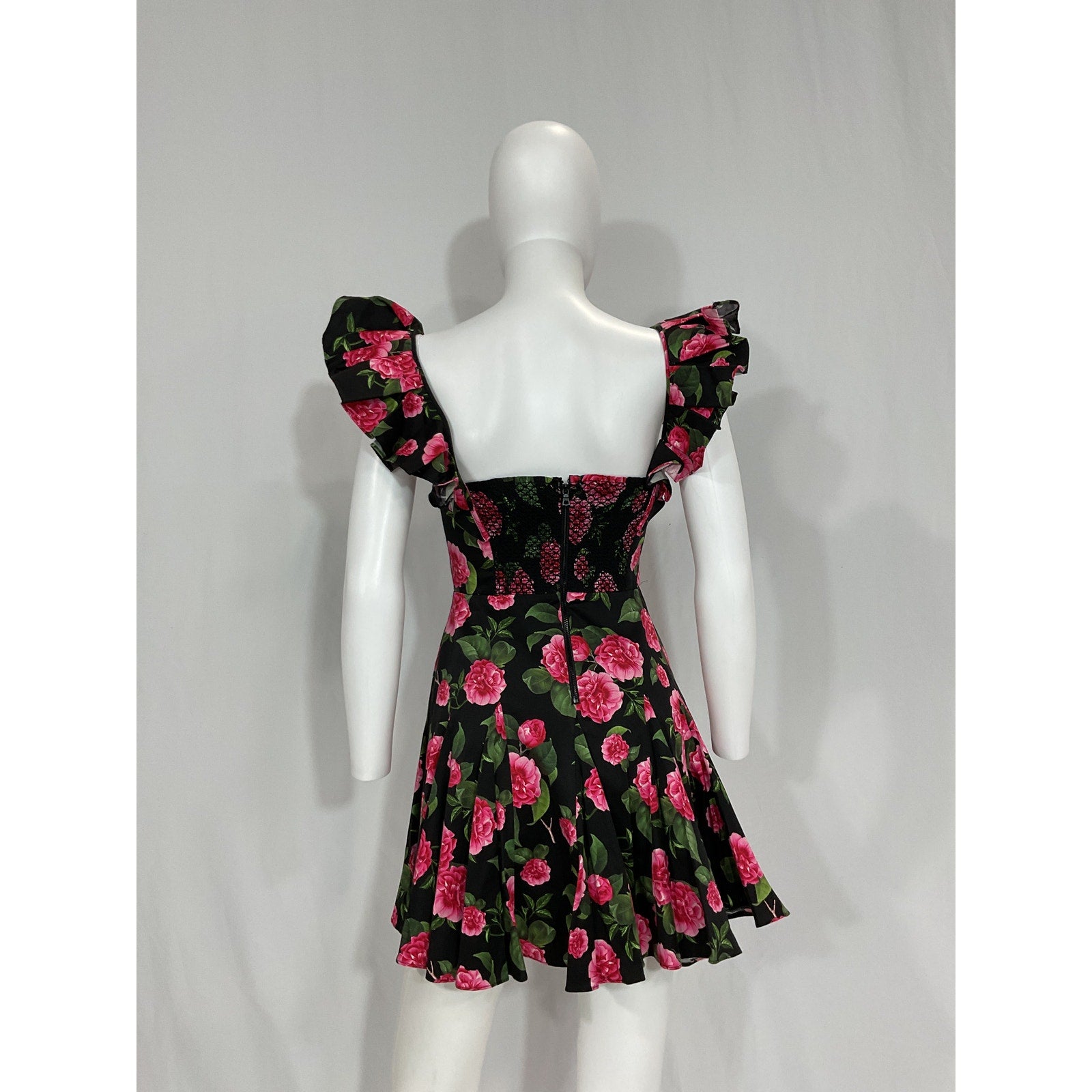 Alice + Olivia Green Floral-Print Mini Dress Size 0