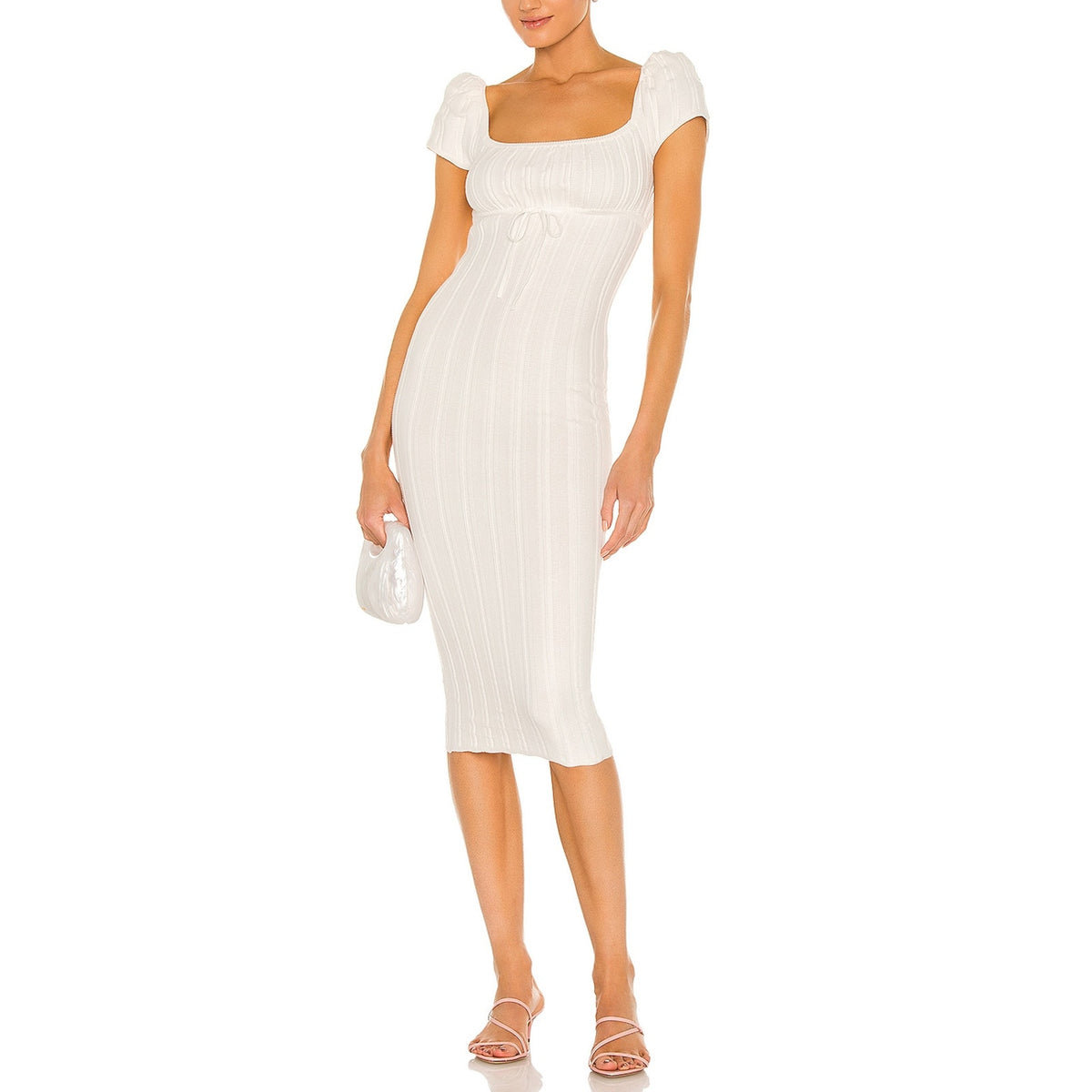 Lpa Ribbed White Coco Dress Size M