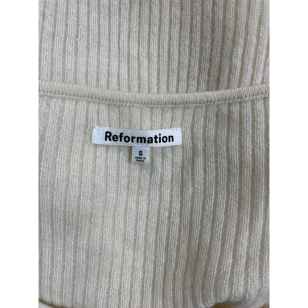 Reformation 'Emanuele' White Cashmere Novelty Button Sweater Size S