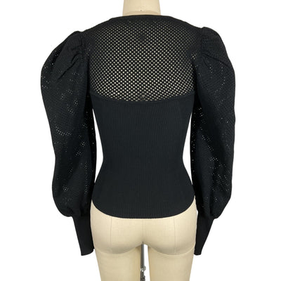 Ulla Johnson Perforated Black Puff Sleeve Top Size XS