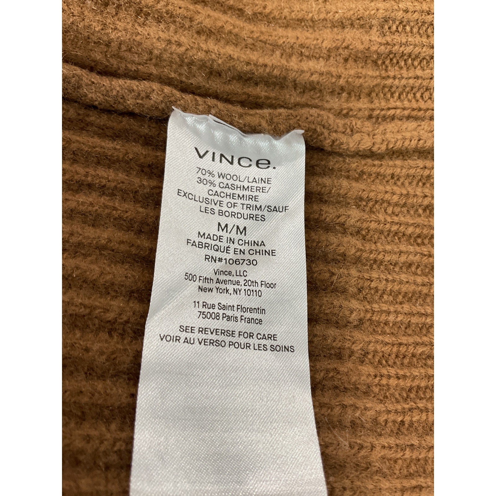 Vince Brown Ribbed V Neck Cardigan Size M - NWT