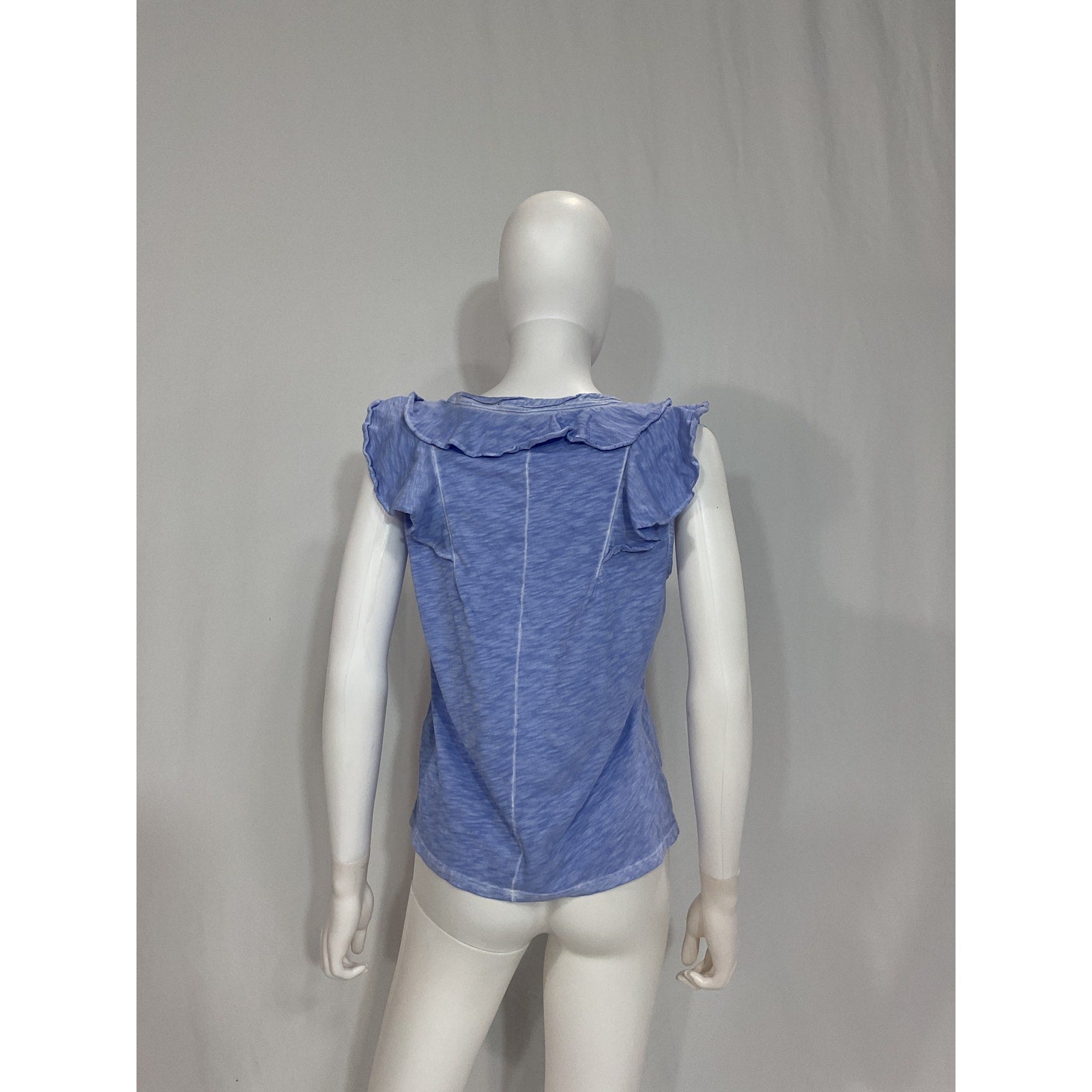 Veronica Beard 'Ellerie' Blue Cotton Sleeveless Ruffled V Neck Top Size L