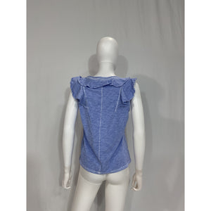 Veronica Beard 'Ellerie' Blue Cotton Sleeveless Ruffled V Neck Top Size L