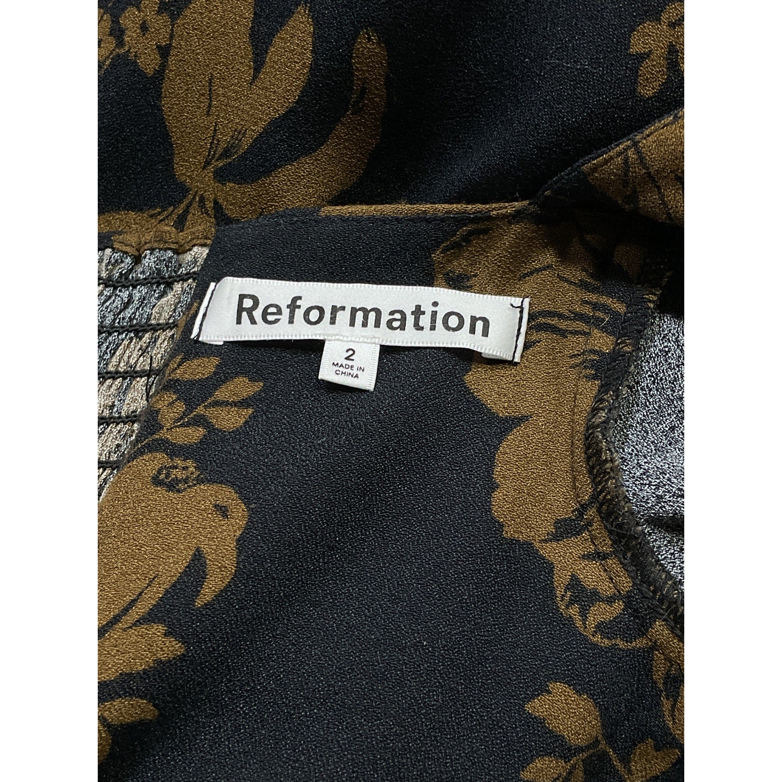 Reformation 'Indira' Black Cutout Floral-Print Crepe Mini Dress Size 2