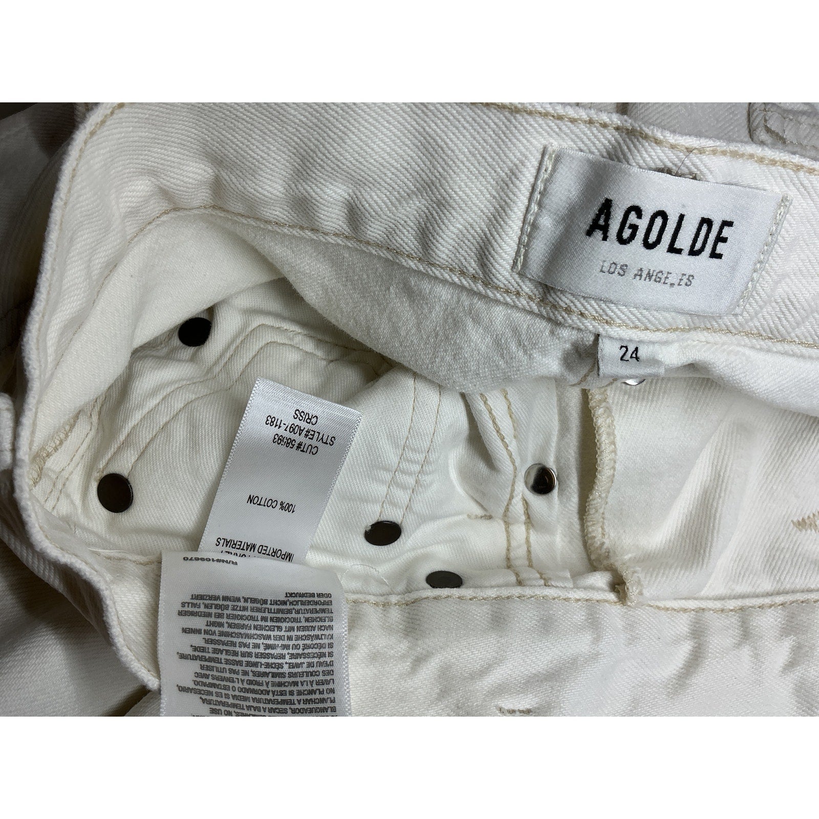 Agolde 'Criss Cross' White Cotton Wide Leg Pant Size 24