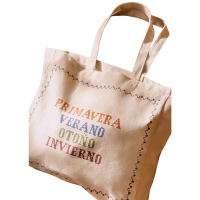 Sézane Embroidered Ecru Lucia Vergara Tote Bag