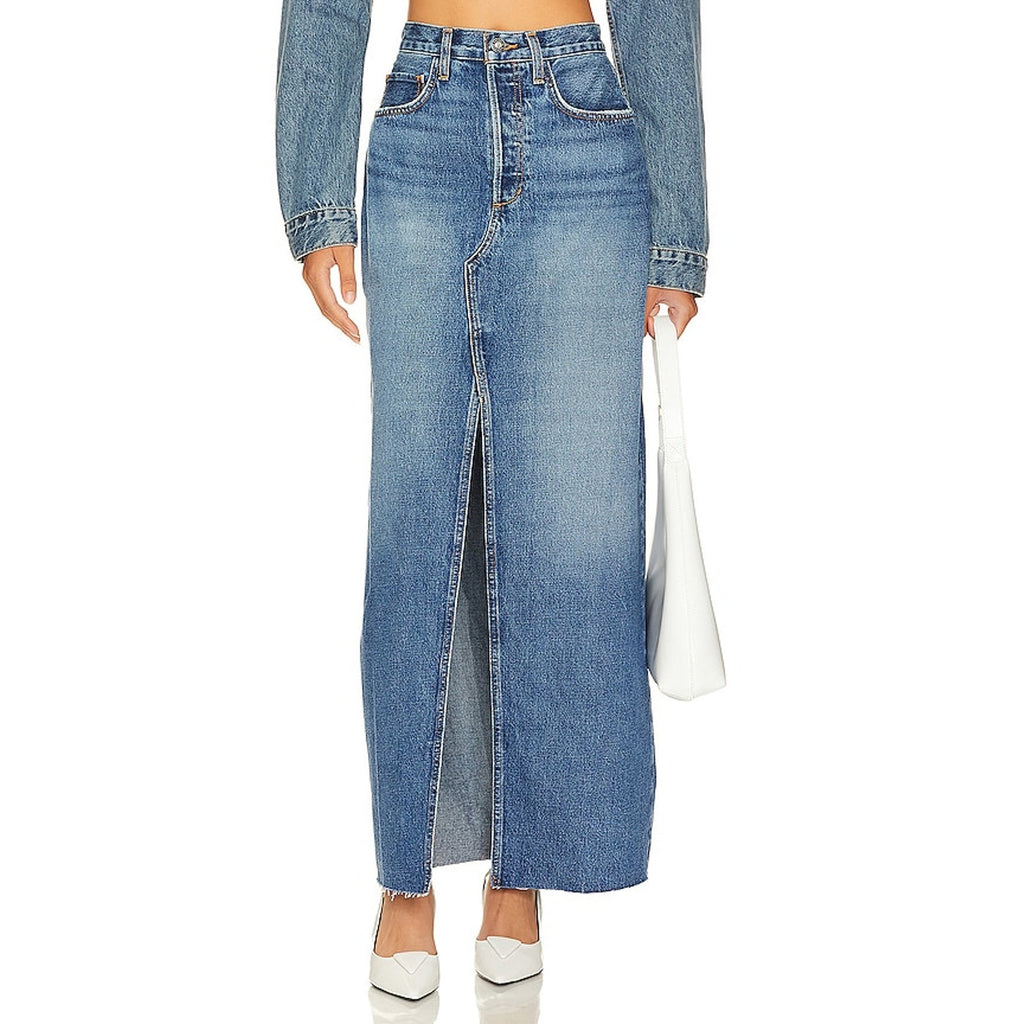 Favorite Daughter 'The Sadie' Blue Cotton High Rise Maxi A Line Skirt Size 29