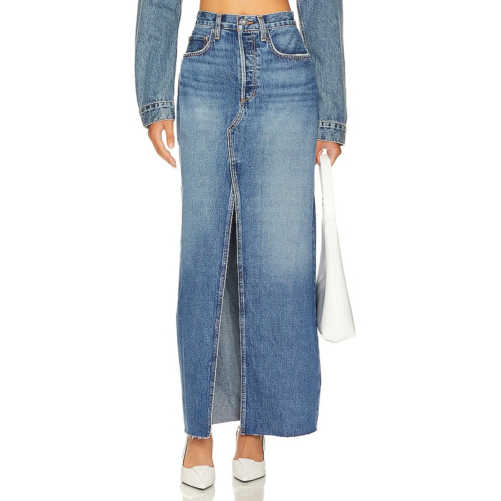 Favorite Daughter 'The Sadie' Blue Cotton High Rise Maxi A Line Skirt Size 29