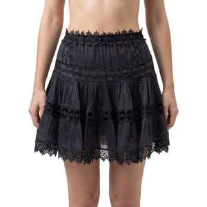 Charo Ruiz Elegant Black Tiered Eyelet Skirt Size XS