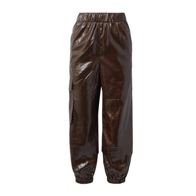 Tibi Glossed Crepe Brown Gleam Wilt Track Pants Size S
